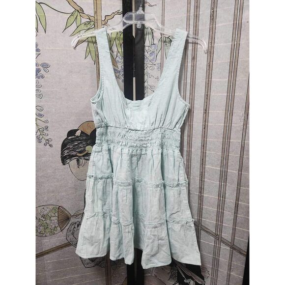URBAN OUTFITTERS Hailey Cotton Tiered Mini Dress in Sky Blue Size M. B24 - Picture 5 of 7